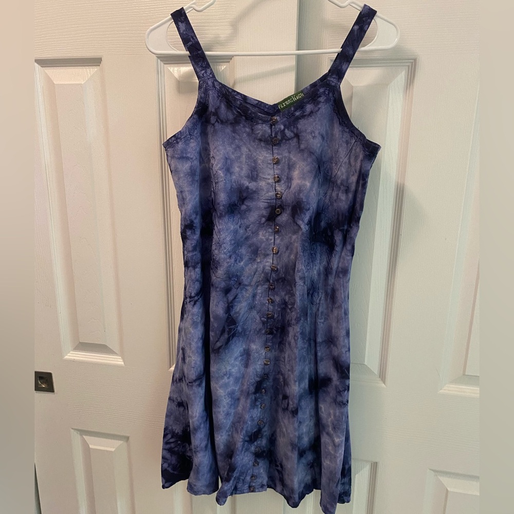 🕓 Flying High | Tie Dye Embroidered Tank Dress | Blue | M | Flaw